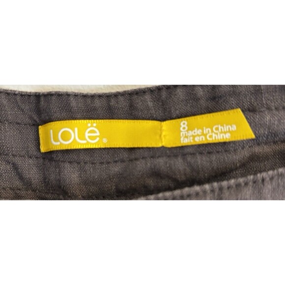 LOLE 100% Linen Straight Leg Pants 8 Tie Ankle Dark Taupe Casual Lounge Pockets - Picture 2 of 13